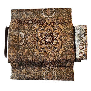 Japanese Metallic Thread and Brocade Silk Nagoya Obi - Gray, Gold, Silver Floral